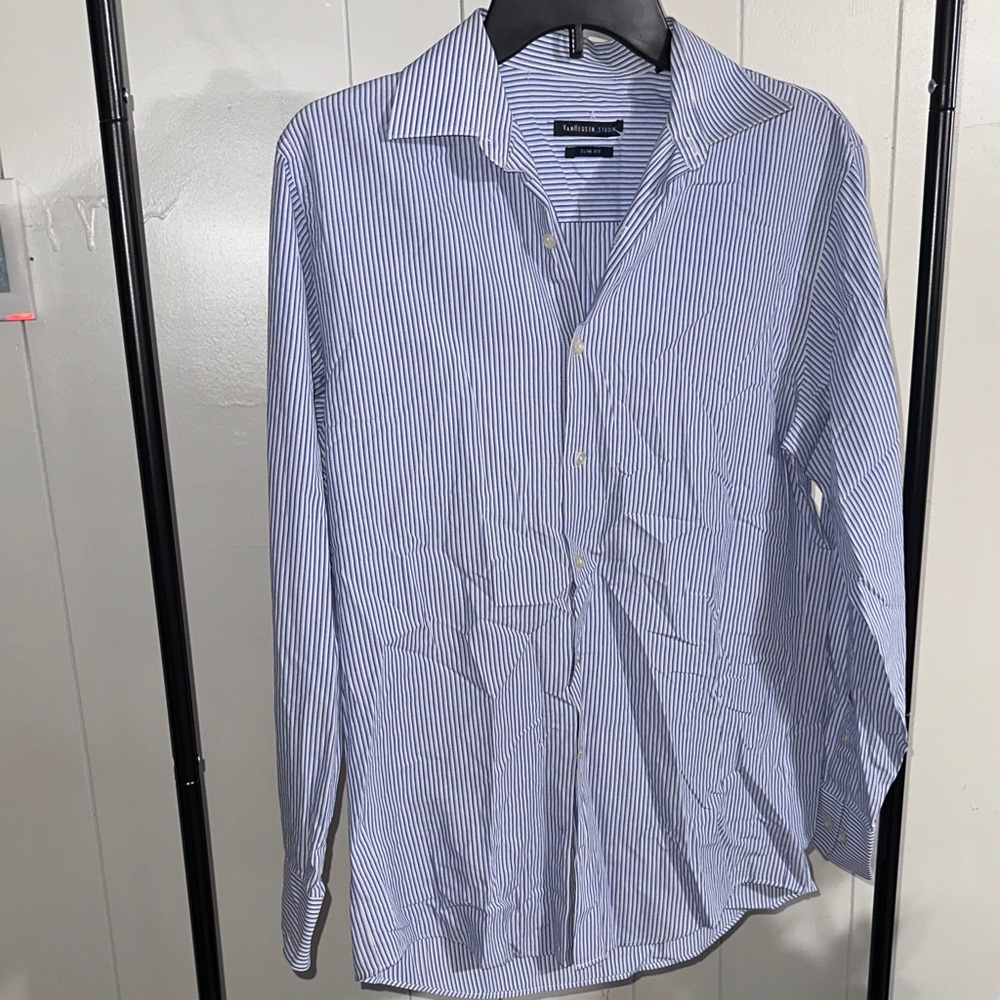Van Heusen Men's Casual Blue and White Striped Shirt